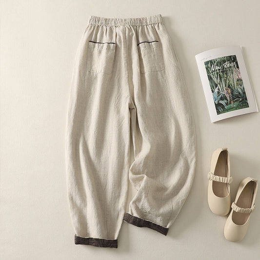 Womens Loose Fitting Solid Color Casual Pants With An Elastic Waist