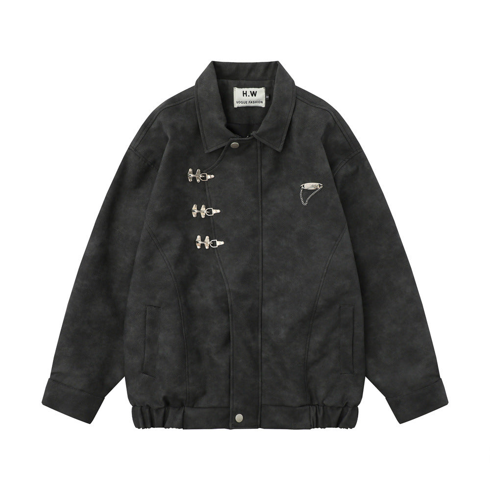 Men's PU Leather Jacket Autumn And Winter Pu Handsome Loose Lapels