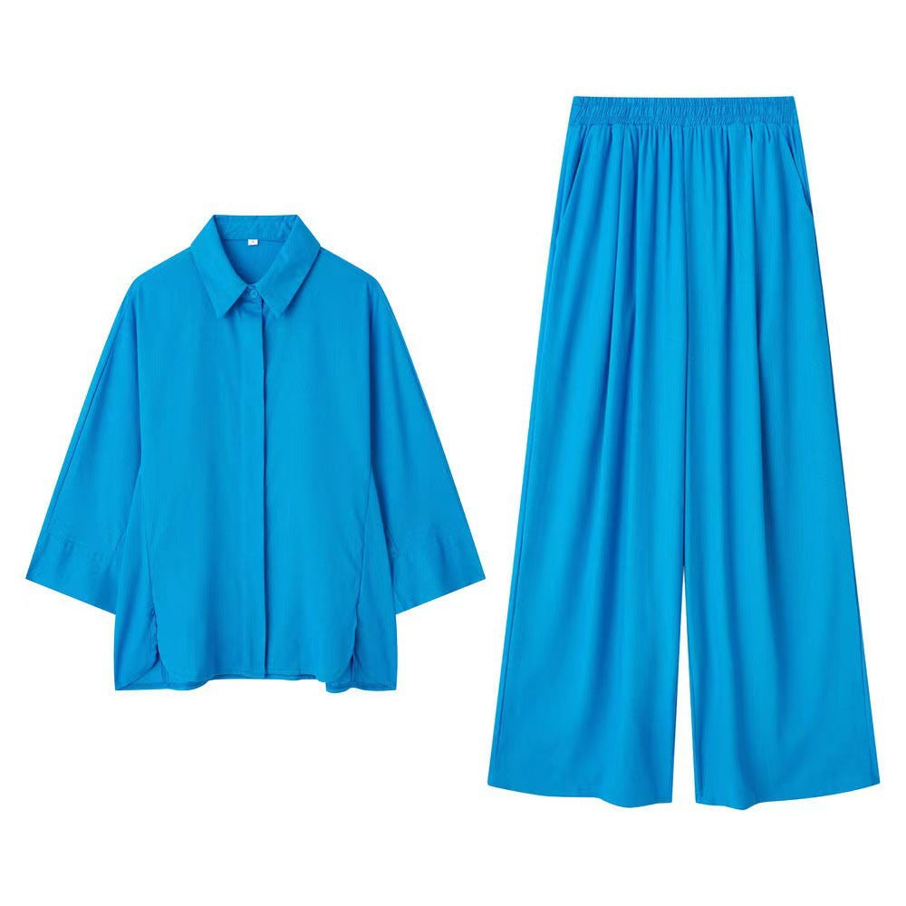Womens Relaxed-fit Top And Wide-leg Pants Casual Set