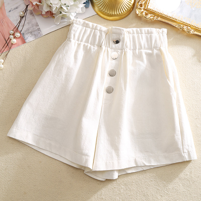 Breasted elasticated high waist shorts