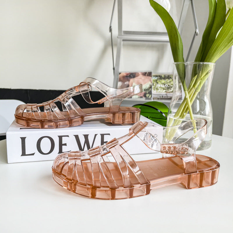 Women's Fashion Retro Flat Heel Transparent Plastic Jelly Shoes