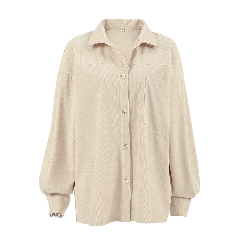 Retro Khaki Corduroy Shirt For Women