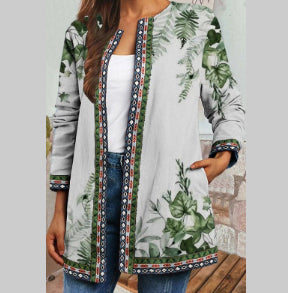 Plus-size Retro Ethnic-style Printed Coat Jacket Cardigan For Women