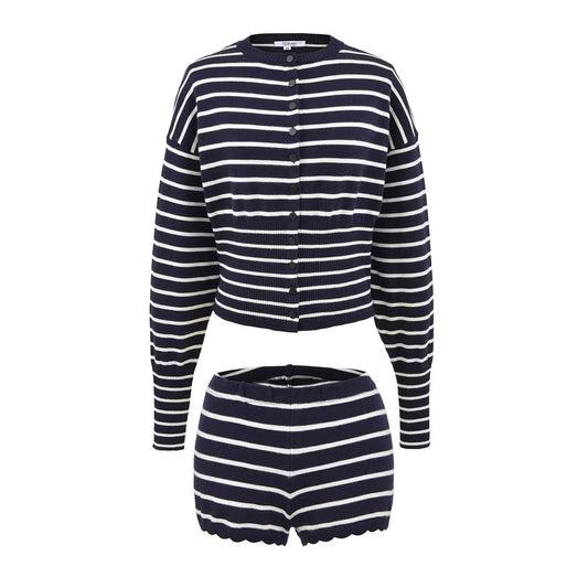 New Relaxed-fit Knitted Striped Crew-neck Long-sleeve Top