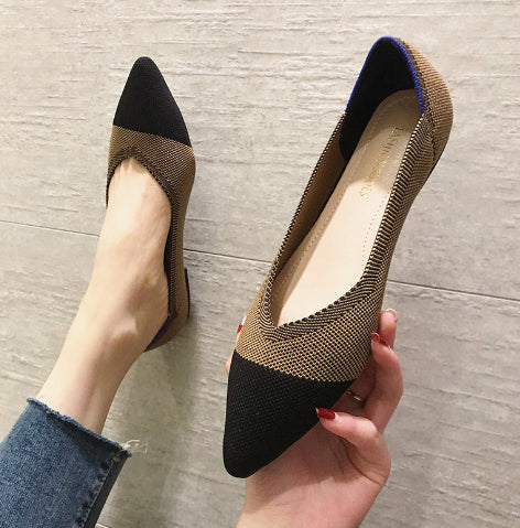 Women's Woven Pointed-toe Flat Knit Single Shoes