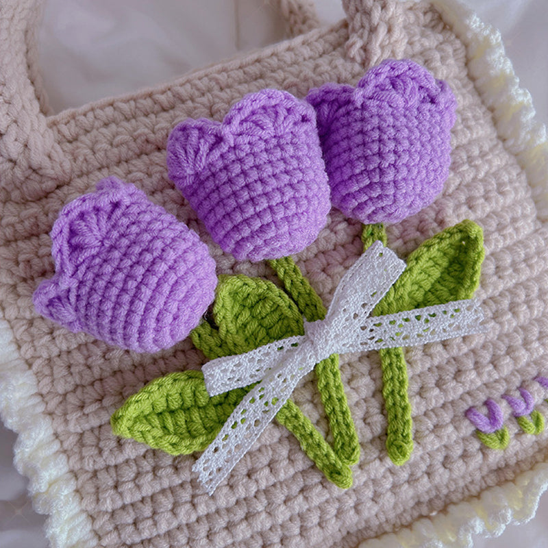 To Wish List Purple Tulip Wool Bag Hand Braided