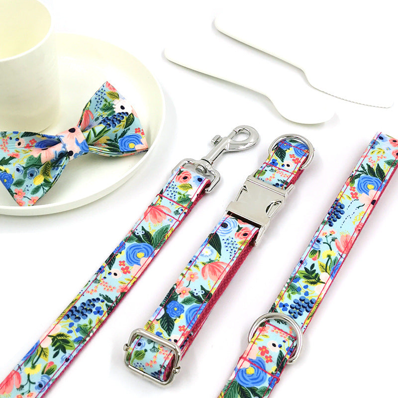 Printed Big Dog Leash Collar Pet Collar Bow Tie Suit