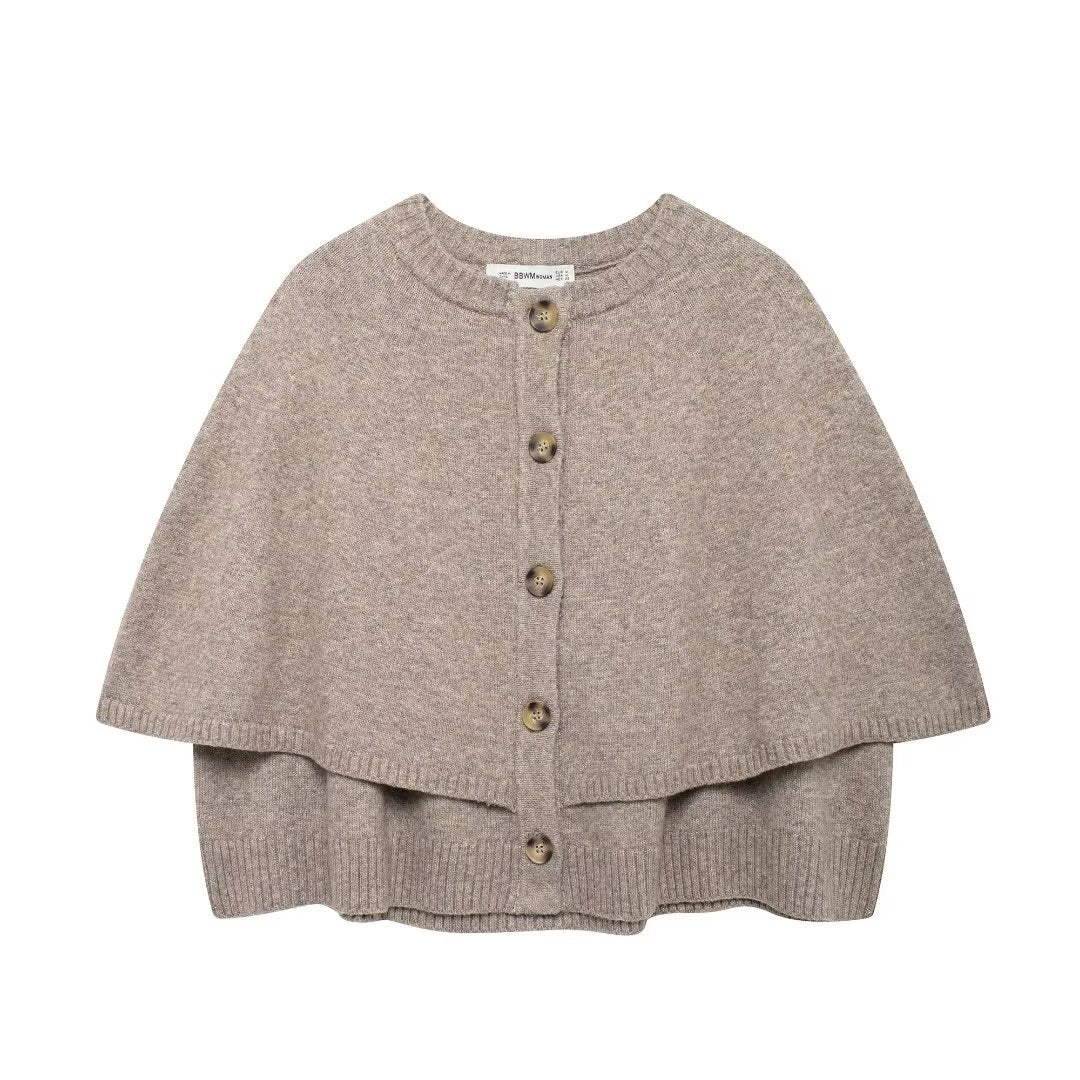 Round Neck Loose Slimming Solid Color Knitted Shawl