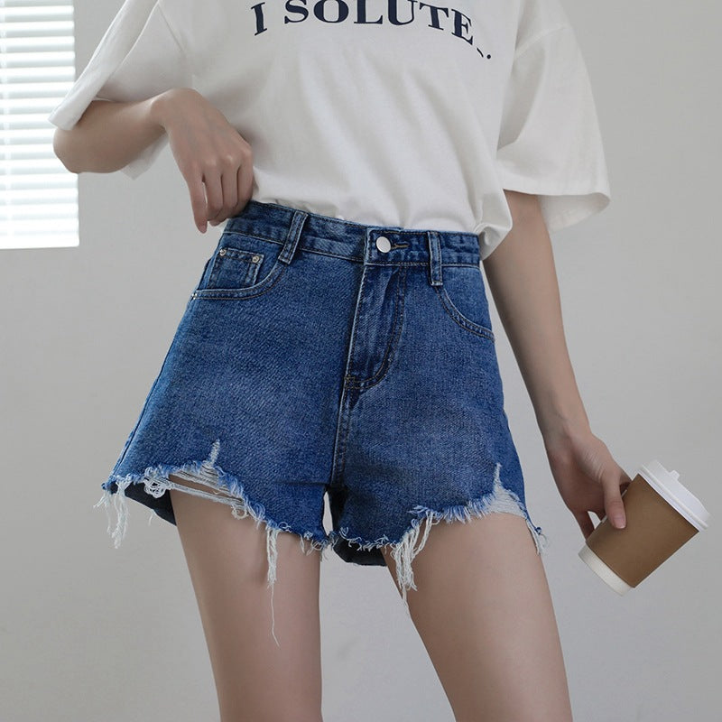 Black And Gray Ripped-out Denim Hot Pants