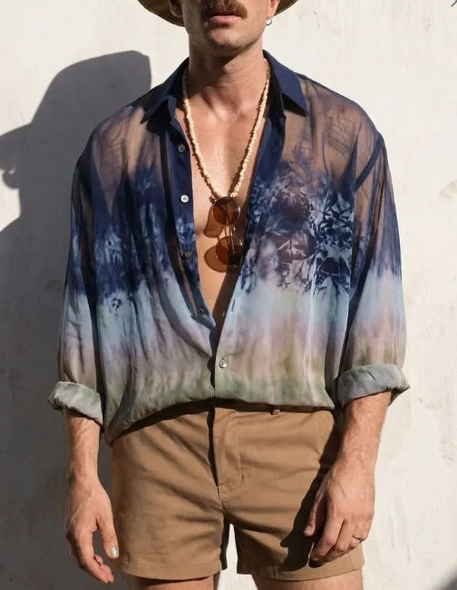 Men's Tie Dye Ombre Sheer Shirt