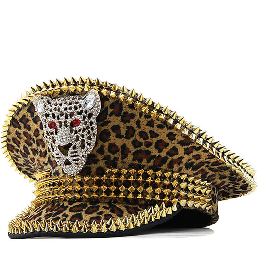 Dame Stor Rund Leopard Nittehat Kugle Punk Hip Hop Hat