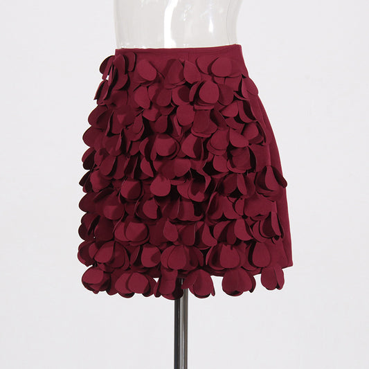 Design Sense Stitching Wafer Decoration Short A- Line Skirt