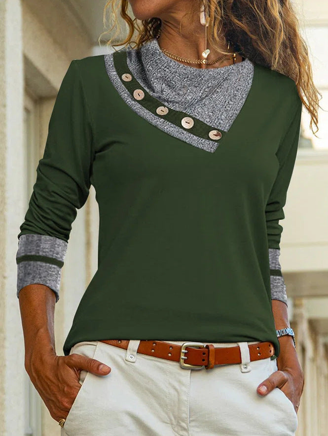 Autumn And Winter Solid Color With Lapel Short Long Sleeve Casual Top