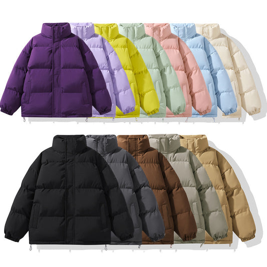 Solid Color Down Coat Couple Stand-up Collar Cotton-padded Coat