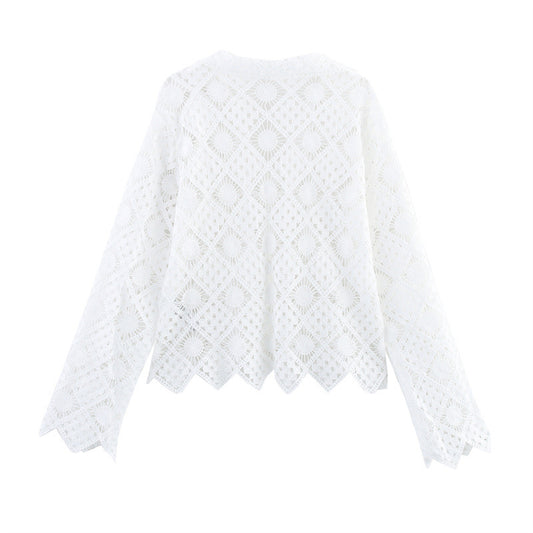 Embroidered V-neck Women's Long Sleeve Shirt