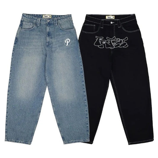 American Street Baggy Casual Men's Retro Hip Hop Printing Stylish Fashion High Waist Jeans
