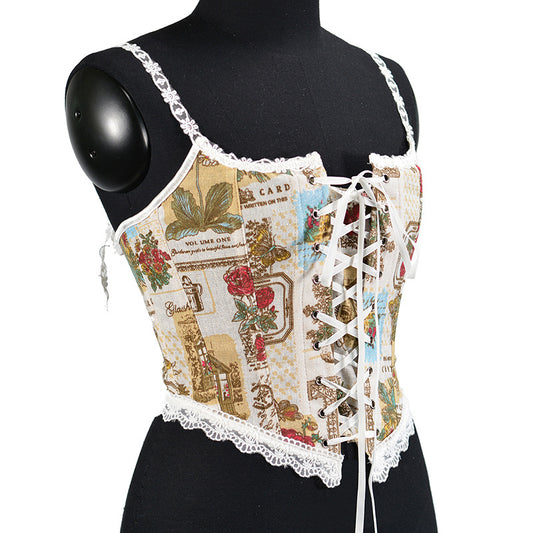 Front Strap French Lace Fishbone Bra Short Vest