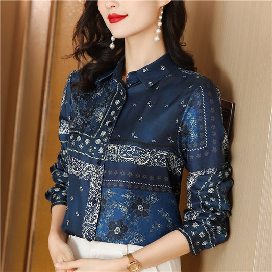 Printed Stitching Pattern Design Contrast Color Twill Shirt