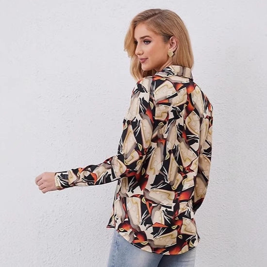 Dame Mode Casual Printet Revers Skjorte