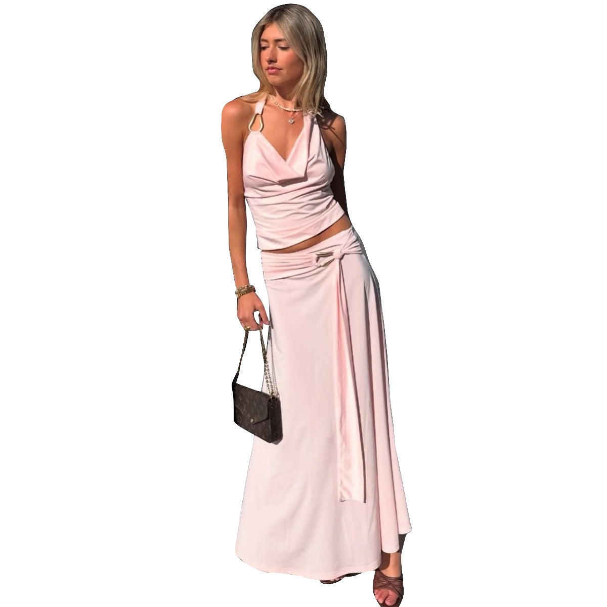 Summer Midriff-Baring Backless Halter-Neck Womens Set