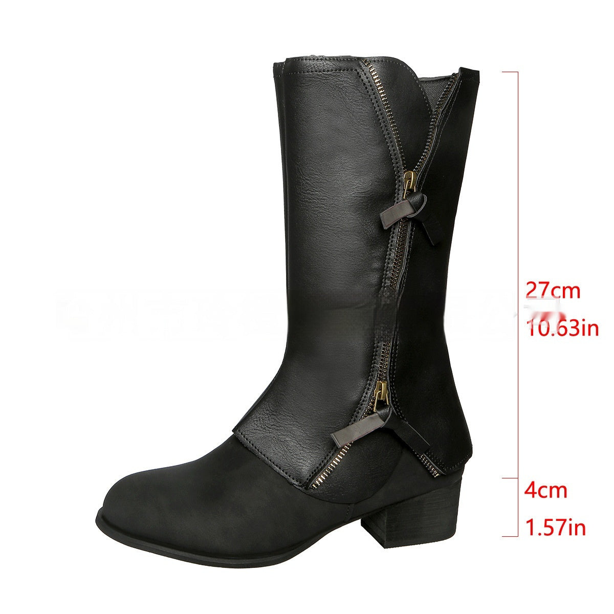 Women's Fashion Casual Side Zipper Mid-calf Leather Boots