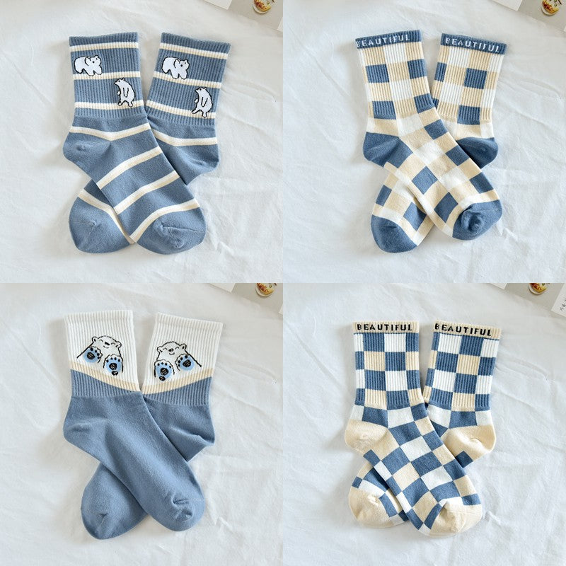 Cute Japanese Cartoon Blue Striped Stockings