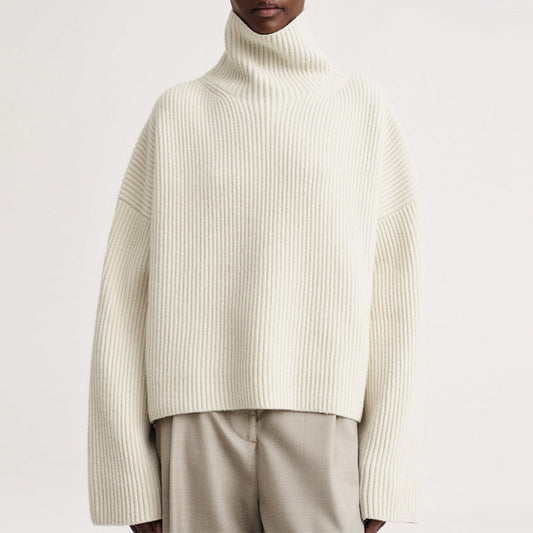 Women's Turtleneck Rib Drop Shoulder Loose Knitted Short