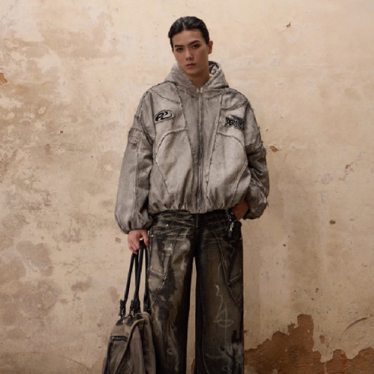 Carved, Ground Stained Hand Painted Hooded Cotton Jacket