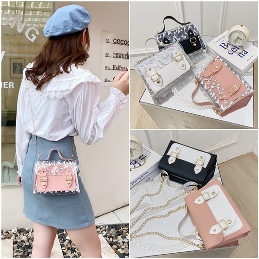 Clear Double Clasp Chain Portable Small Square Bag
