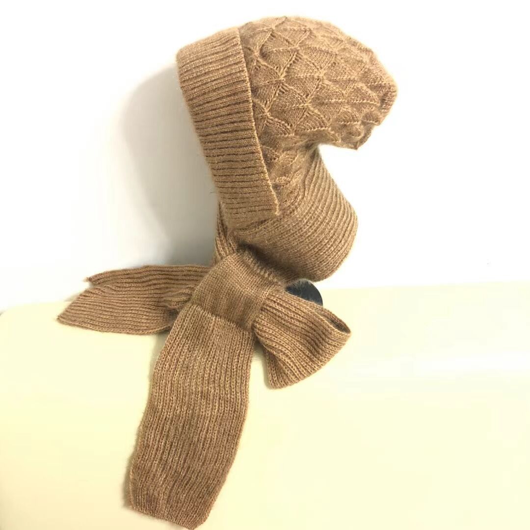 Women's One-piece Hat With Scarf Warm Thickened Ears Protection Woolen Cap