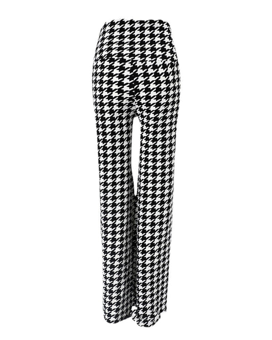 New European And American Thousand Bird Checker High Waist Pants
