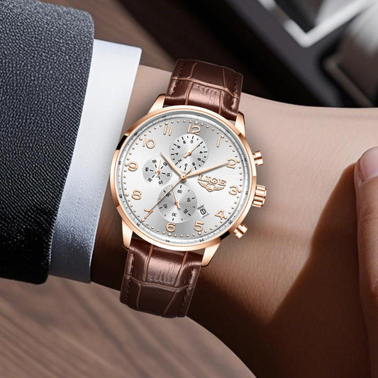 Multifunctional Calendar Leather Belt Waterproof Mens Business Mechanical Watch