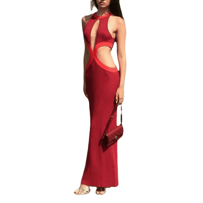 Womens Hollowed-out Figure-flattering Long Dress