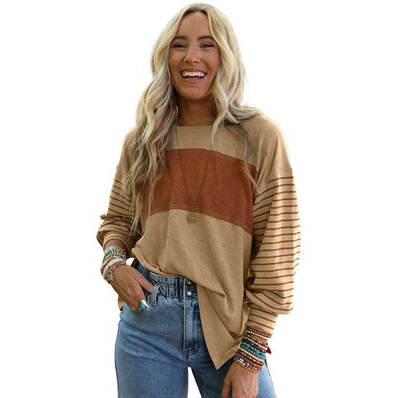 Women's Hoodie Casual Striped Color Matching Long-sleeved Top