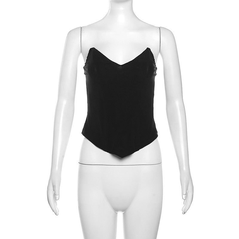 Off-shoulder Slim Fit Rygløs Ensfarvet All-match Top