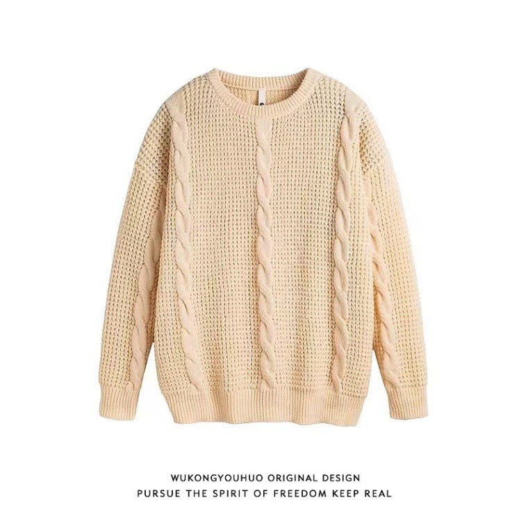 Efterår Og Vinter Twist Rund Hals Sweater Japansk Retro Simpel