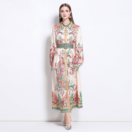 Notch-collar Single-breasted Floral-print Dress