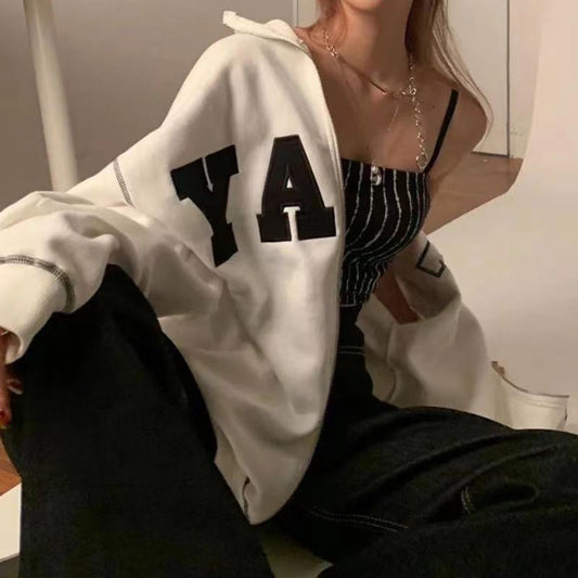 American Hooded Letter Sweater Loose
