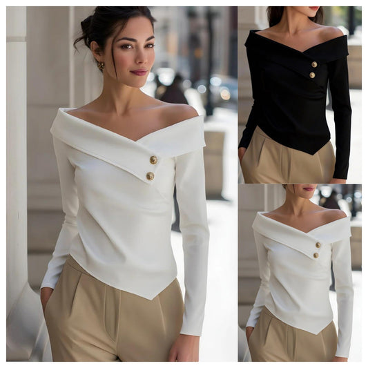 Autumn Elegant Women's Off-Shoulder Long Sleeve Shirt