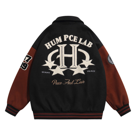 American Retro Street Trend Wool Embroidered Cardigan Baseball Jacket