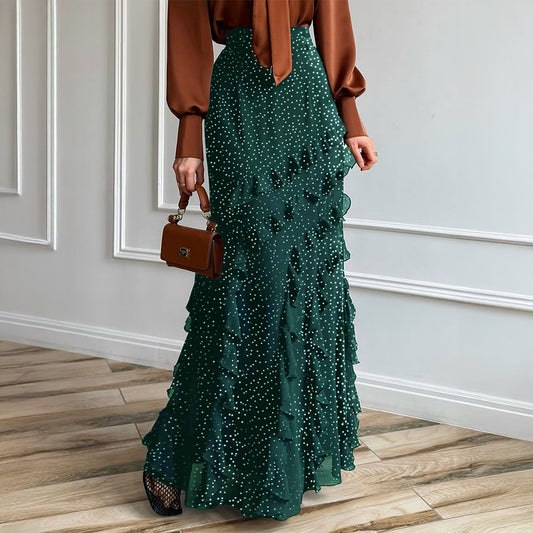 Casual Vacation Polka-Dot Lace Long Skirt Women's Skirt