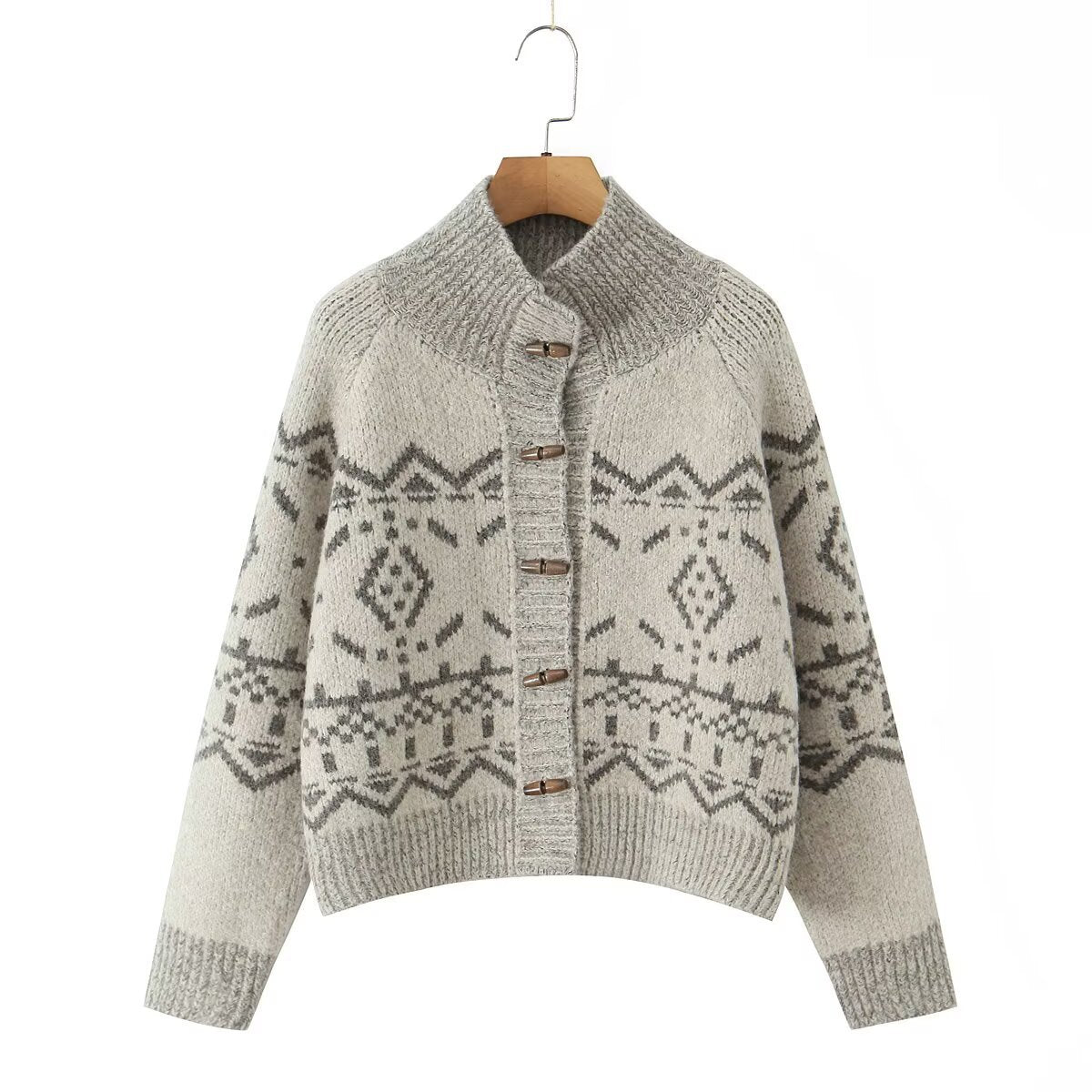 Amoi European And American Style Women's Lazy High-grade Jacquard Knitted Cardigan
