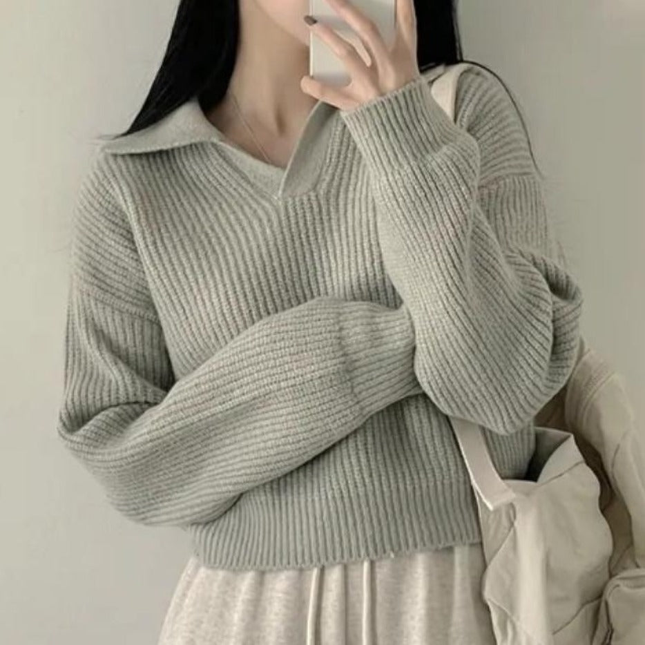 Women's Polo Collar Long Sleeve All-matching Warm Sweater