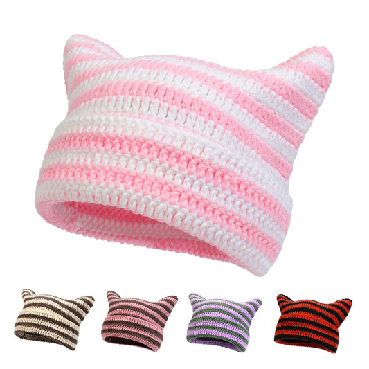 Japanese-style Mischievous Handmade Crocheted Woolen Hat