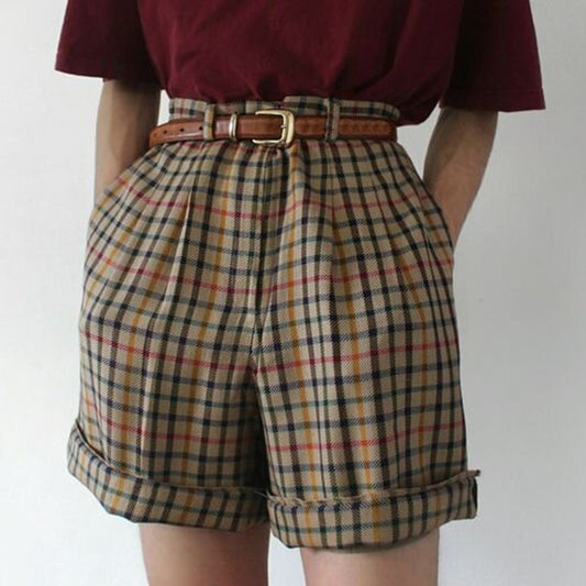 Women's New Plaid High Waist Large Size Loose Thin Shorts