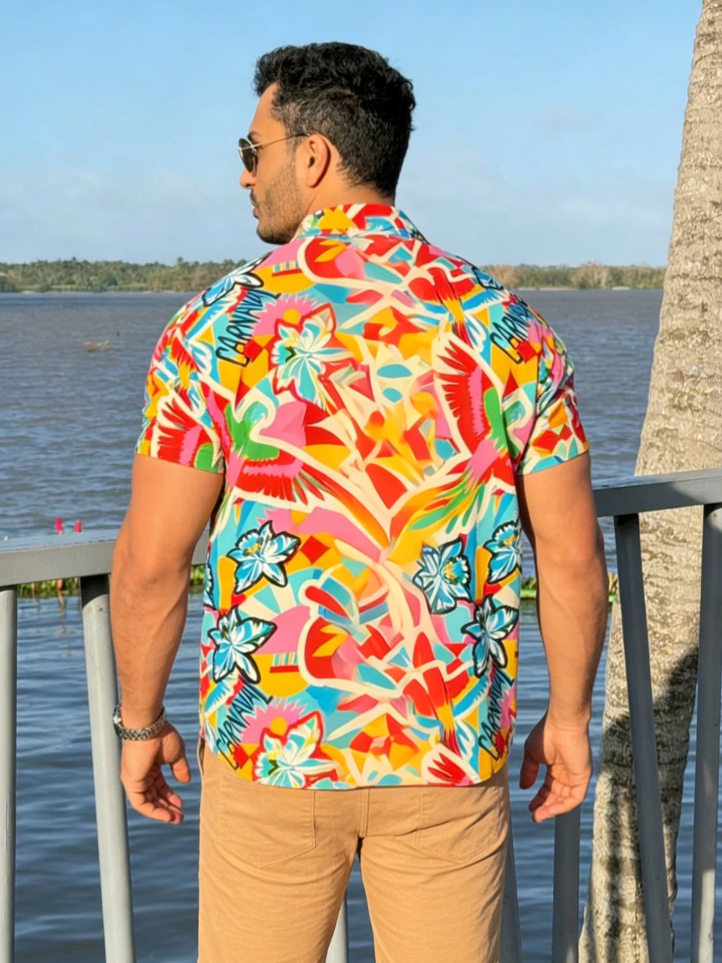 Tropical Floral Print Short Sleeve Button Down Shirt