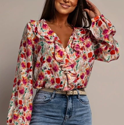 SpringSummer Western-style Fashionable Printed Blouse For Women