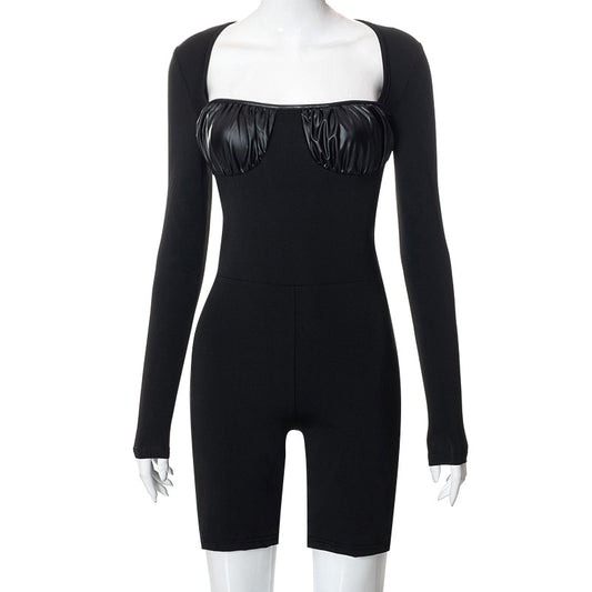 Afslappet Langærmet Jumpsuit Med Rund Hals Og Lynlås