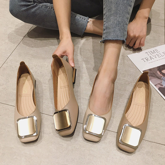 Women's Chunky Heel Shoes New Low Heel Shallow Mouth Square Toe