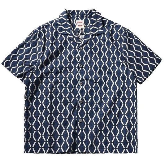 Japanese-style Retro Shirt Men's Cuban Lapel Shirt Short Sleeve